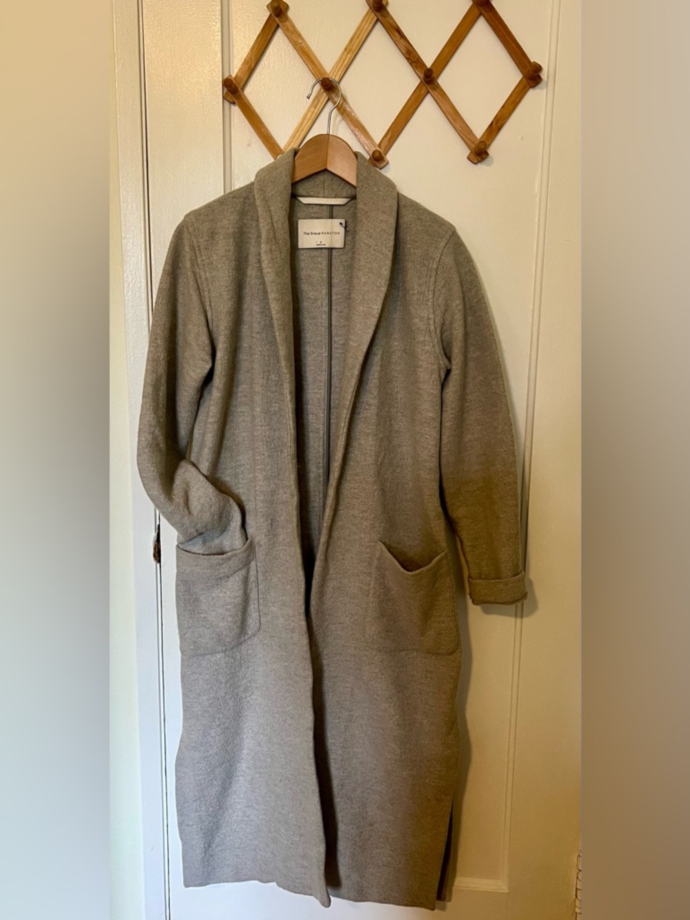 THE GREAT. Long Open-Front Coatigan in Light Grey